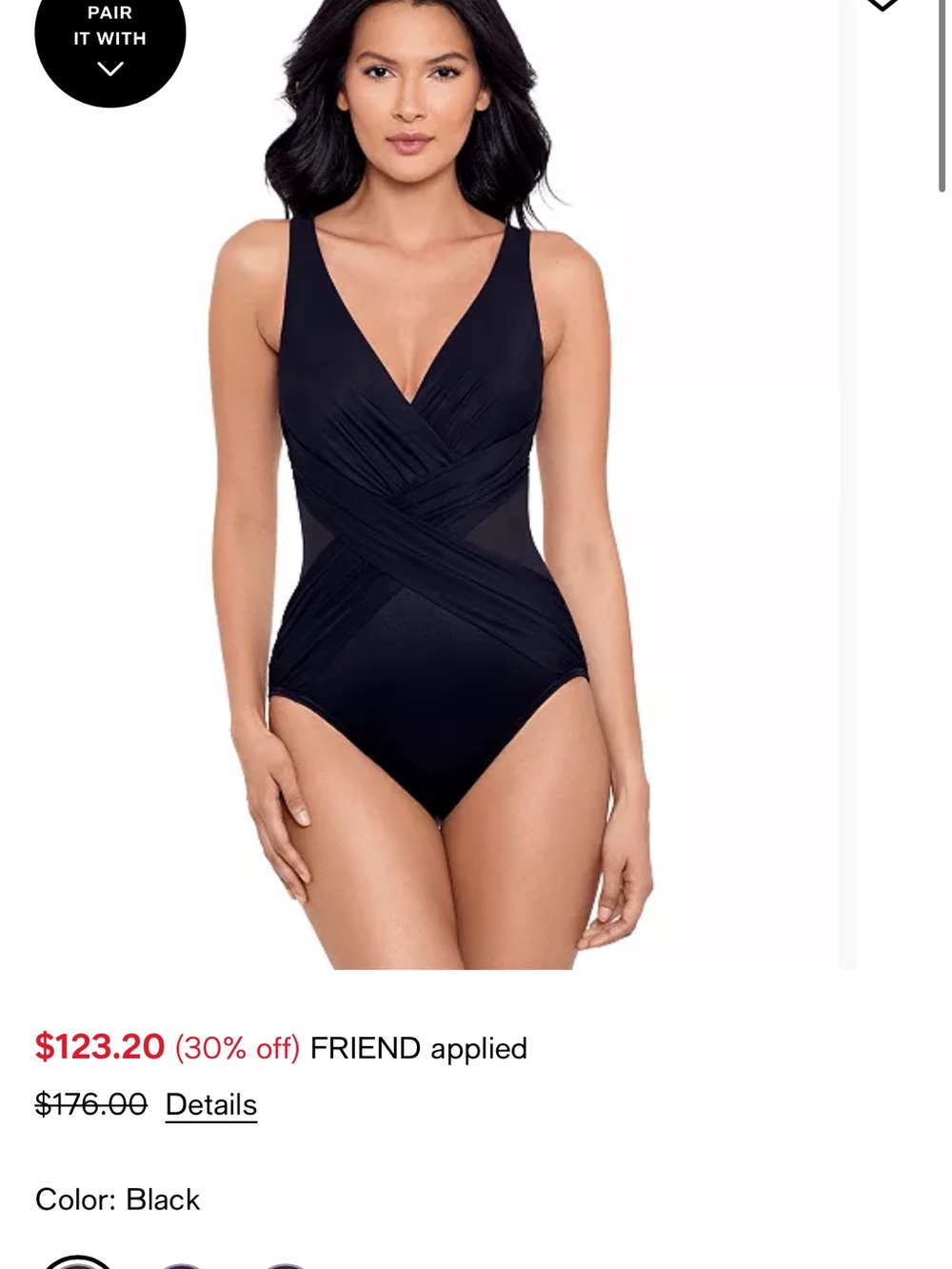 Miraclesuit Black Ruched One-Piece Swimsuit